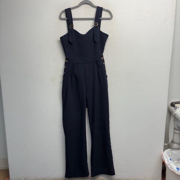 Unique Vintage Navy Blue Sedgewick Jumpsuit Retro 70's M 6/8 Nautical Wide Leg - Picture 3 of 9